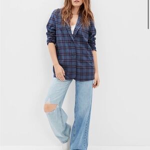American Eagle - Rich Navy Plaid Oversized Blazer
